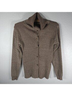 Cider Brown Marled Button Front Ribbed Cardigan Sweater Turtleneck Size XS